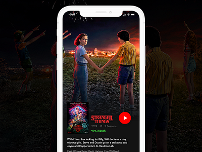Netflix - Movie Page Redesign - Weekly UI app application dark design iphone mobile netflix redeem redesign strangerthings streaming ui video
