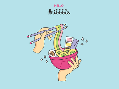 Hello Dribbble! design dribbble hello hello dribbble illustration illustrator noodles pencil ramen ruler vector