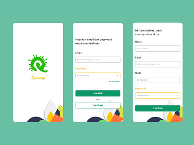 Quizzap app education login mobile app register uiux