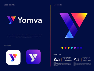 Yomva Y letter Logo Design Concept abstract app icon branding design business company gradient letter design letter logo logo logo designer logo mark modern social media symbol tech logo technology v y y logo y mark