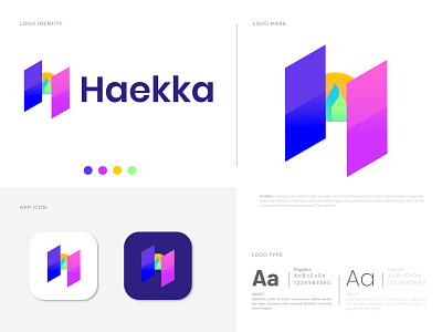 Haekka H letter logo design ।। Mountain modern logo abstract agency app brand branding identity branding business cards stationery corporate gradient graphic design designer h h logo h mark letter design logo designer logotype mountain mountain sun landscape nature sun sunset