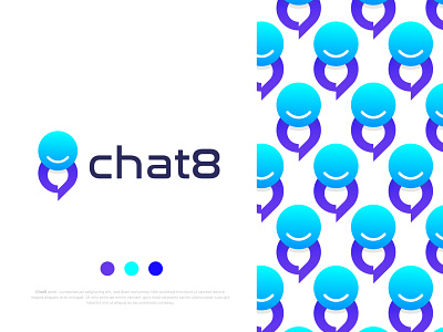 App logo design for chat8 8 logo abstract icons app brand brand identity branding chat bubble chat icon chat logo design gradient illustration ios logo message app messenger smile logo sms text logo unused logo