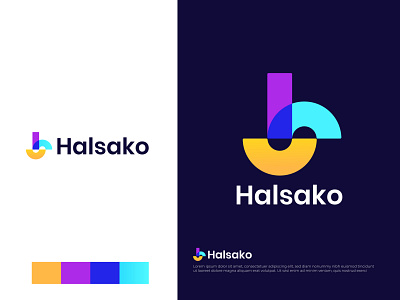 Modern (H+S) Branding Logo Halsako abstract app icon brand identity brand identity design branding colorful creative logo h illustration letter logo lettermark logo designer logo mark logodesign logotype overlay s