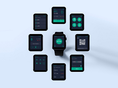 Crypto Watch Wallet apple watch blockchain branding crypto wallet cryptocurrency design graphic design illustration ui user interface ux vector watch app