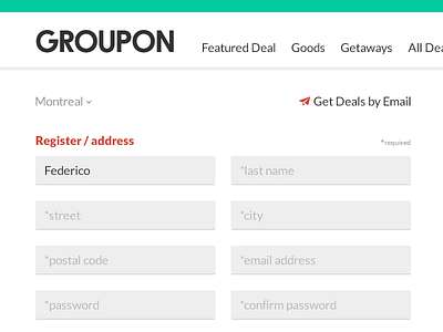 GROUPON register re-design flat form interface register ui