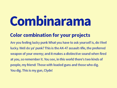 Combinarama Text 0B27A2 Background FBFBC1 background color colour combinarama combination design inspiration simple