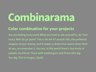 Combinarama Text B3FF9E Background 878787