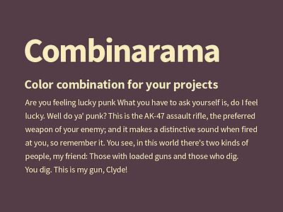 Combinarama Text FFEBBC Background 543D46 background color colour combinarama combination design inspiration simple