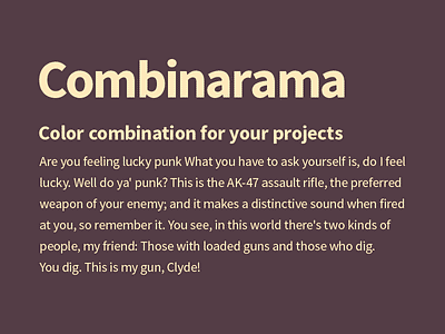 Combinarama Text FFEBBC Background 543D46