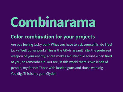 Combinarama Text 70D4B4 Background 3D065A