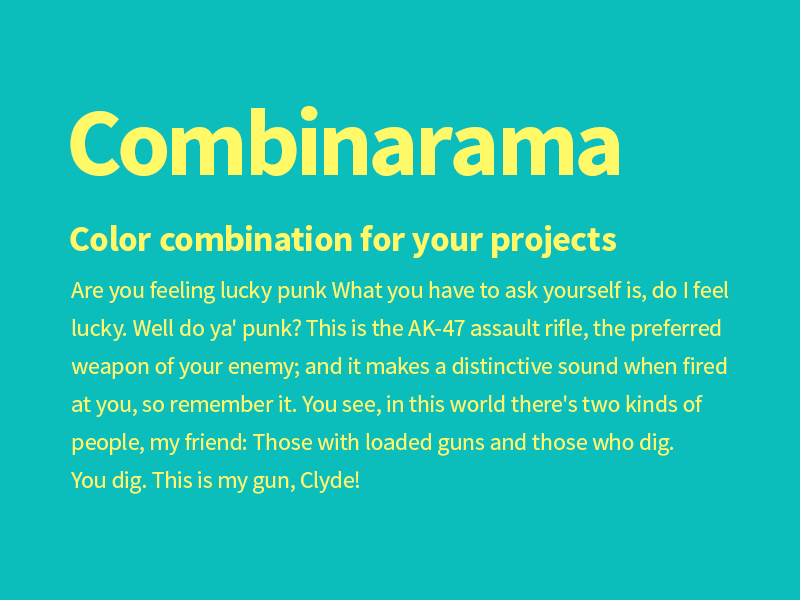 Combinarama Text FFF967 Background 0BBEBC combinarama inspiration combination colour color background simple design