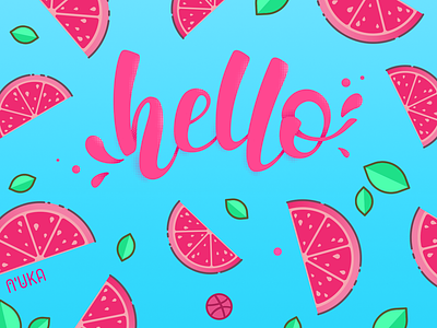 Hello dribbble design dribbble flat illustration juice lettering tangerine typography vector
