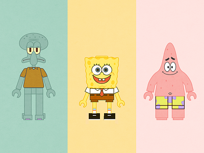 Spongebob and Friends flat illustration mint patrick pink spongebob squidward yellow