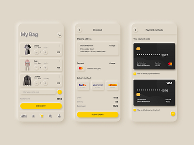 Bag - E-commerce Experience app card design checkout clean e commerce fasion ecommerce flat ios iphone light minimal neumorphism pay shop store typography ui ux