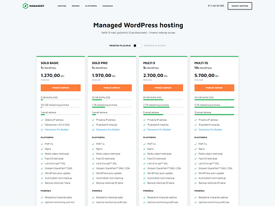 WordPress hosting pricing page