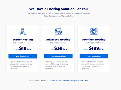 Pricing Tables blue hosting icons pricing tables website