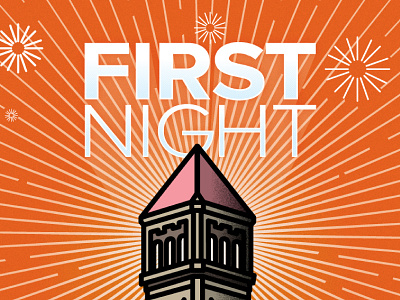 First Night Poster clock tower illustration pencil spokane