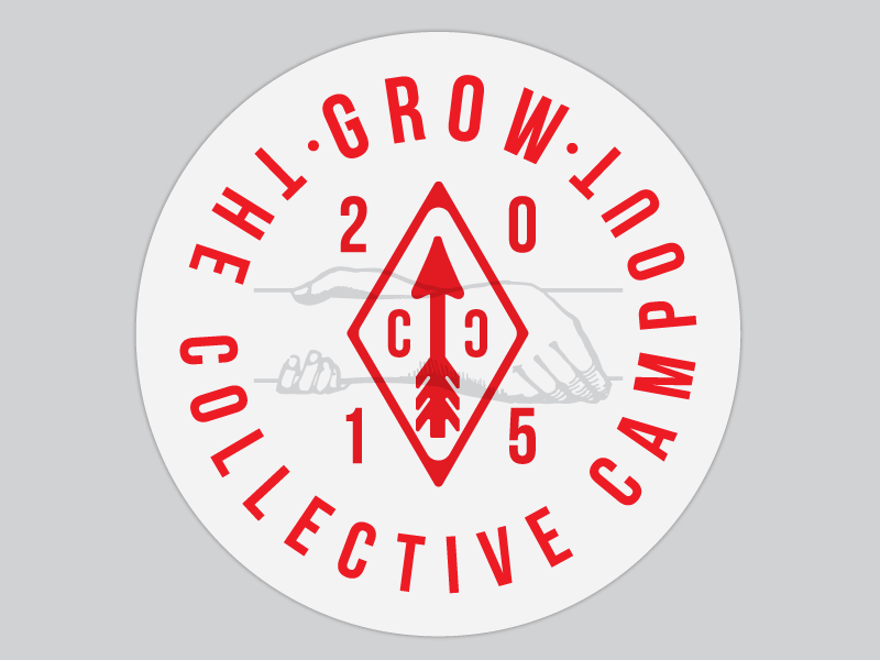 CC - Grow Button create learn team gray red logo badge triangle arrow hands grow collective campout
