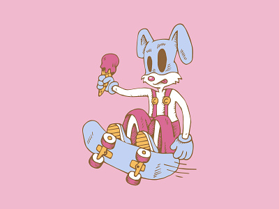 Skateboarding bunny with ice cream animal art bunny character design drawing graphic graphic design ice cream illustration skateboard skateboarding vector
