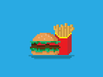 Burger & Fries 8bit art burger design fast food flat fries graphic hamburger illustration mcdonalds pixel vector