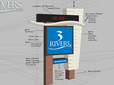 Updated 3Rivers Monument Sign drafting illustrator mock up mockup perspective