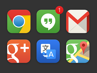 Google iOS Icons - Experiment android chrome gmail google hangouts icons ios7 maps minimal nexus translate