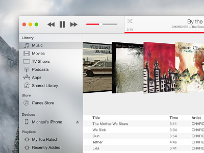 iTunes 12 Concept Closeup apple blur coverflow gui itunes mac music osx player ui vibrancy yosemite