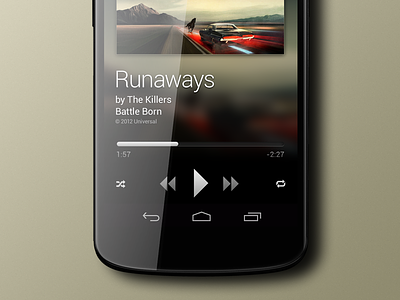 Player 4 album android app artist artwork blurry button cover design icon music nexus nexus4 player repeat shuffle timeline volume