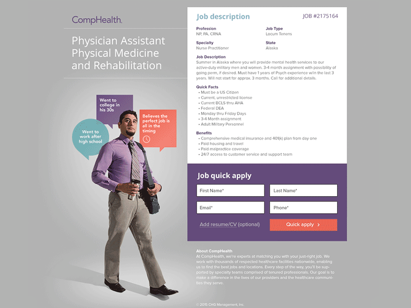 CompHealth Job Listing Landing Page job listing landing page staffing ui web
