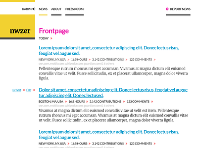 nwzer - Desktop Simple Frontpage ai journalism mobile news reddit responsive ui user generated content ux wip