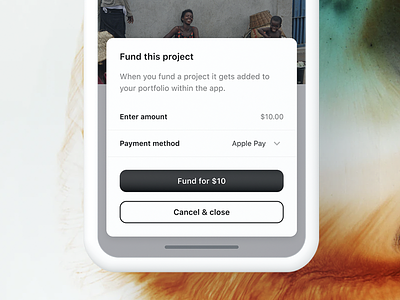 Fund Project bottom sheet fund fundraising ios list minimal payment payment method portfolio project sdg tabs ui ux
