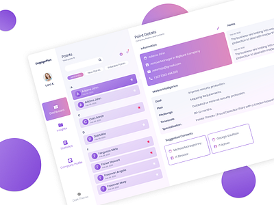 EngagePlus app crm dashboad design figma gradient ui ux white theme xd