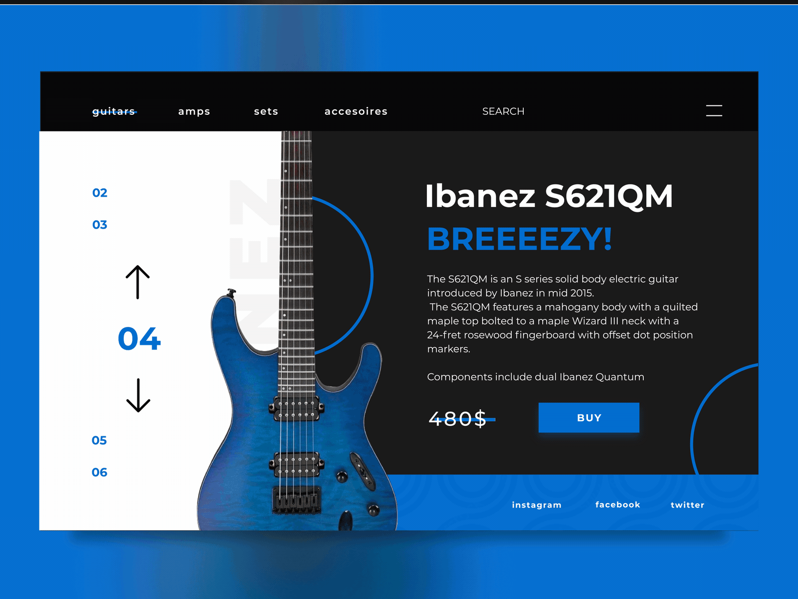 Guitar shop animation animation blue flat guitar ix red shop smooth transition ui website