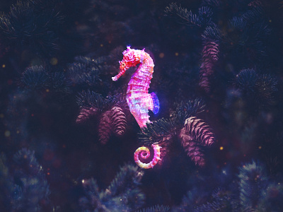AQUA - Seahorse aqua composting digital art fantasy glow leaves lights photocomposting photomanipulation photoshop sea seahorse wallpaper
