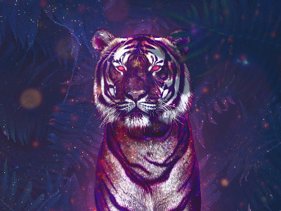 The Mighty Tiger art colors compositing digital art fantasy glow illustration leaves lights photocomposition photomanipulation photoshop tiger universe wallpaper