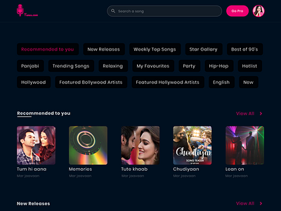 Music application application dark darkapp darktheme darkui dashboard design music musicapp musicapplication song tunes typography ui uiux