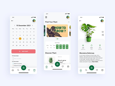 Find Plant App calendar design green mobil app plant sketch typography ui user interface