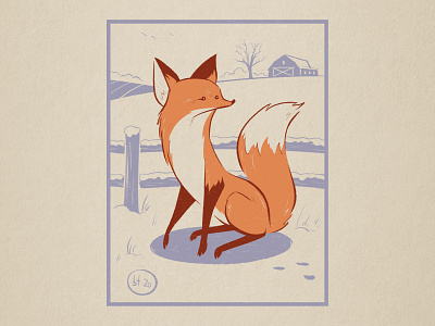 Winter Fox barn digital illustration farm farmland fox illustration red fox retro rural vintage winter