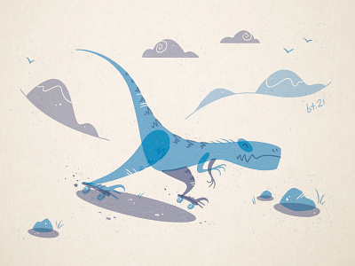 Velociroller character design cute digital illustration dinosaur illustration raptor retro rollerskates rollerskating velociraptor vintage