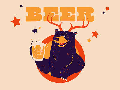 Bear|Deer|Beer ale antlers bear beer black bear character design cute deer digital illustration illustration pint retro vintage