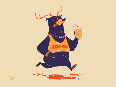 A drinking club with a running problem... antlers bear beer black bear canada character design cute deer digital illustration hash house harriers hasher hashing illustration retro runner running trail vintage