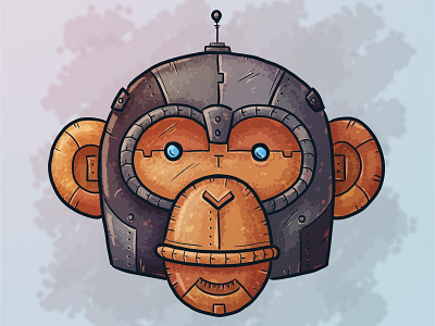 Steampunk Mech-Chimp ape character design chimpanzee digital illustration illustration mechanical primate robot steampunk