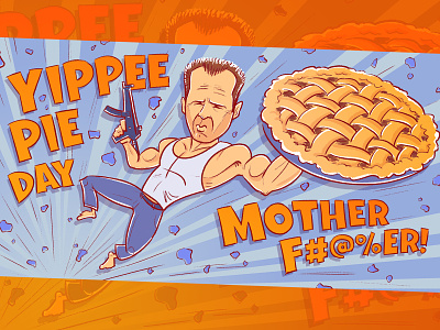 Yippee Pie Day! bruce willis caricature character design die hard digital illustration illustration pie pie day
