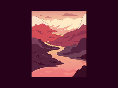 Pink Canyon canyon cover design fjord illustration landscape mountains pink river valley