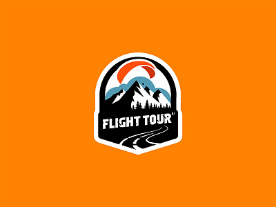 Flight Tour bird brand flight height identity logo logo design mountains parachute paraglider road sky sport tour travel