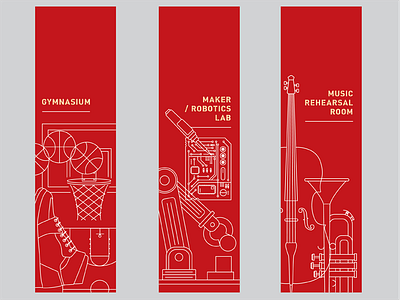 Middle School Room Signage basketball cello circuit board hi tops maker robot robotics school trumpet