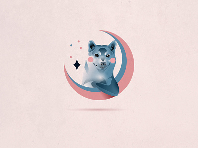 Woof-woof akita art character design dog icon illustration moon pink space stars vector