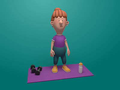 Maureen's Morning Squats 3d 3d animation 3d character 3d illustration 3d mom 3d woman animation character animation character design digital design hair bun mom motion graphics red head squats sweat workout workout goals