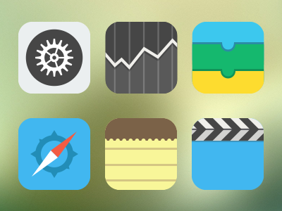 iOS7 Icons Flat Set flat icons ios7 iphone movies notes passbook safari settings stocks