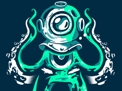 Octopus Tee (wip) design draw eye helmet illustration octopus scuba shadow tentacle tshirt